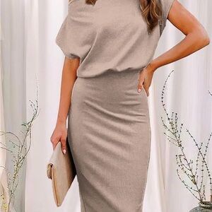 Elegant Beige Midi Dress